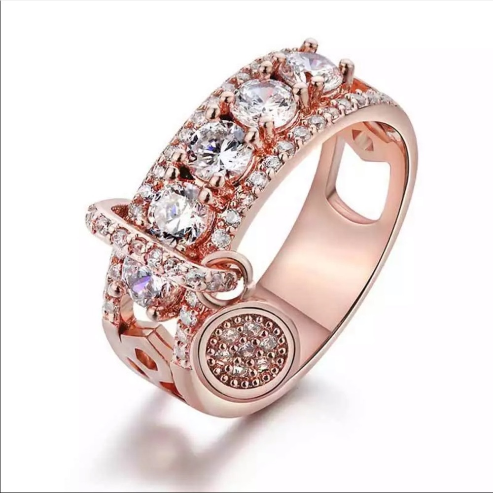 New 18K Rose Gold Plated Diamond Drop Ring - Picture 2 of 3